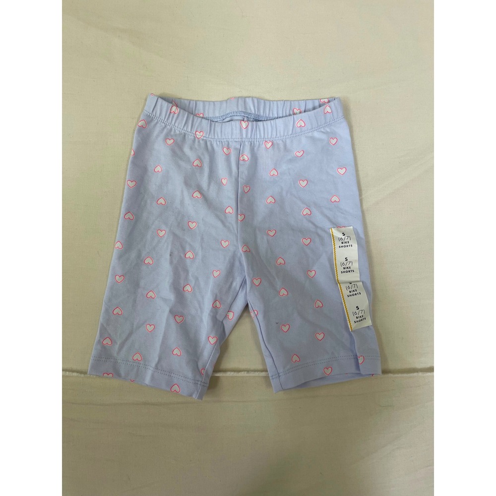 Girls Light Purple Heart Print Bike Shorts Size S 6/7 Pink Hearts Activewear